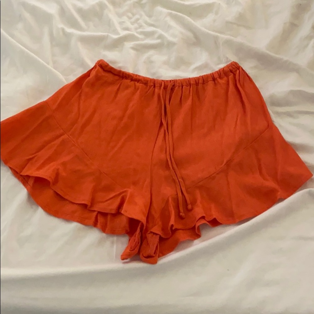 orange ruffle shorts with tie